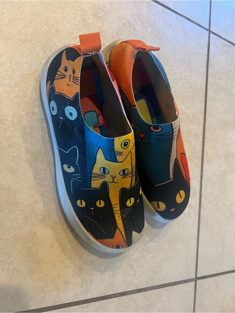 Source Unknown Black & Orange Cat Print Slip-On Flats comfortable - Picture 4 of 9